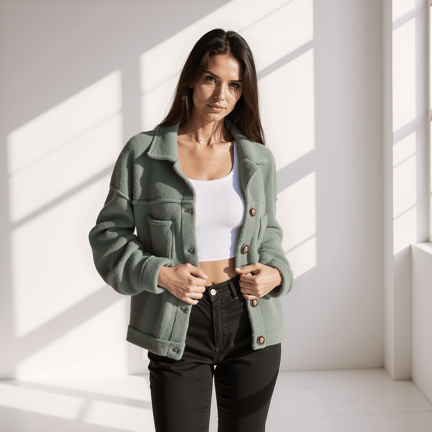 Seliana Fuzzy Buttoned Coat
