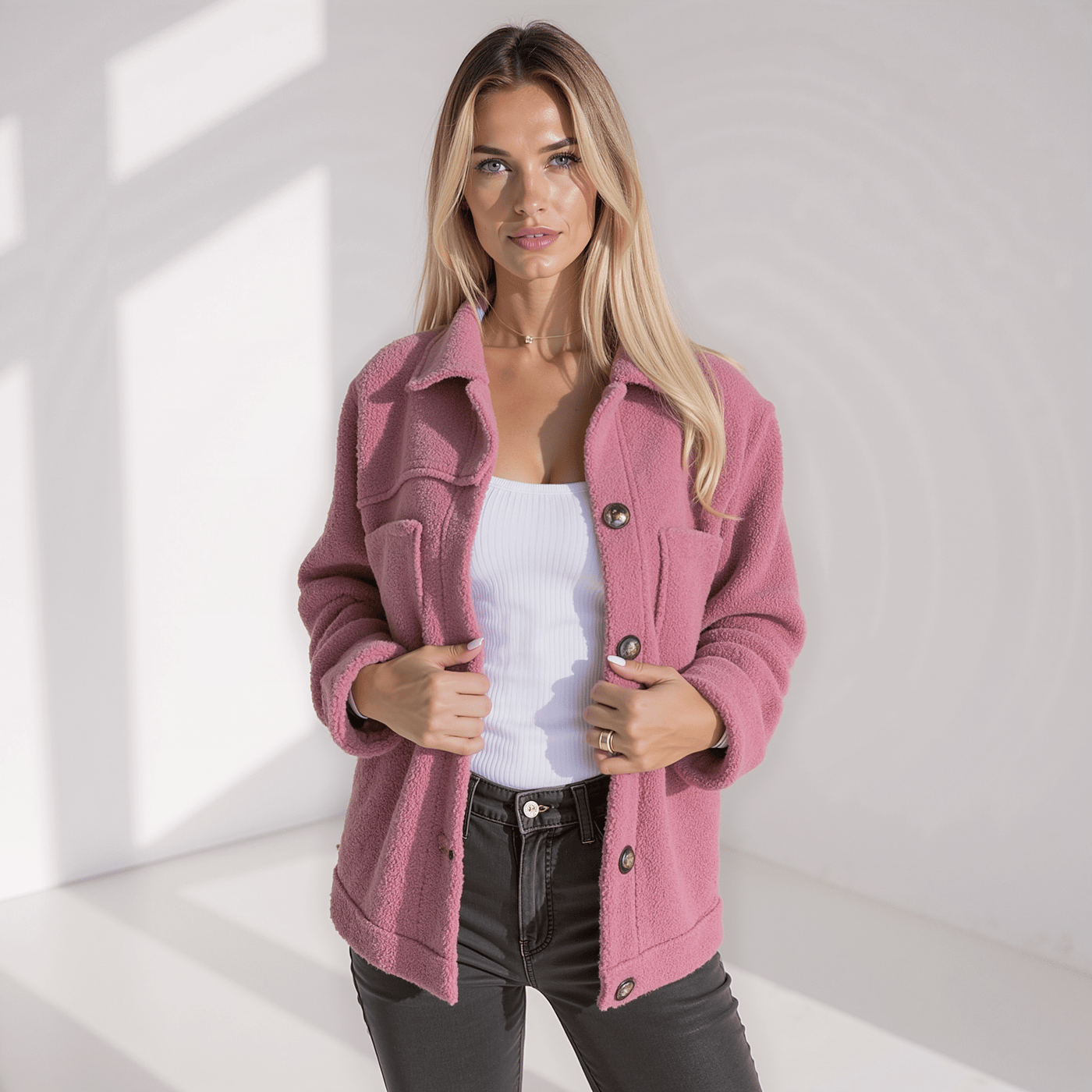 Seliana Fuzzy Buttoned Coat